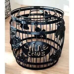 Metal Wine Cork Holder Barrel Black With Grapevine Design Decorative Storage Bas